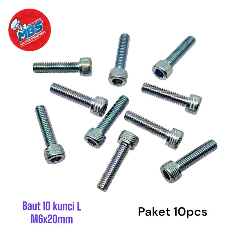 baut 10 kunci L baja karbon ori m6x20 grosir baud ori panjang 2cm Emak Baut BBS