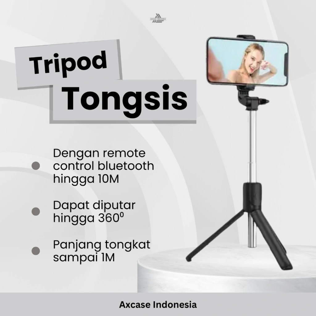 Axcase PRO Bluetooth Portable Tripod Tongsis Hp Handphone Portable Stand Holder Lipat Serbaguna Premium Kokoh Untuk Konten Kreator Content Maker Stabilizer Live Streaming Bluetooth Anti Goyang Remote Control Stainless
