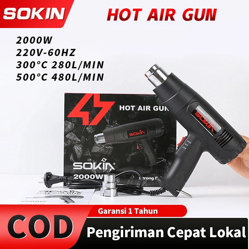 SOKIN (Garansi 12 bulan)  Hot Air Gun Mesin Pemanas Pistol Angin Panas1600w Dryer Heat Solder Thermal Heat Gun 2 Tingkat Panas