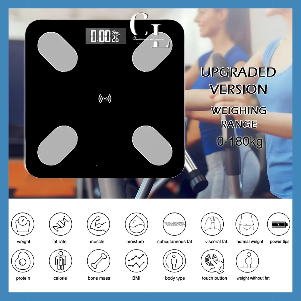 [CLM] Timbangan Badan Digital Bluetooth 180KG Layar LCD / Smart Body Fat Scale Tempered Glass