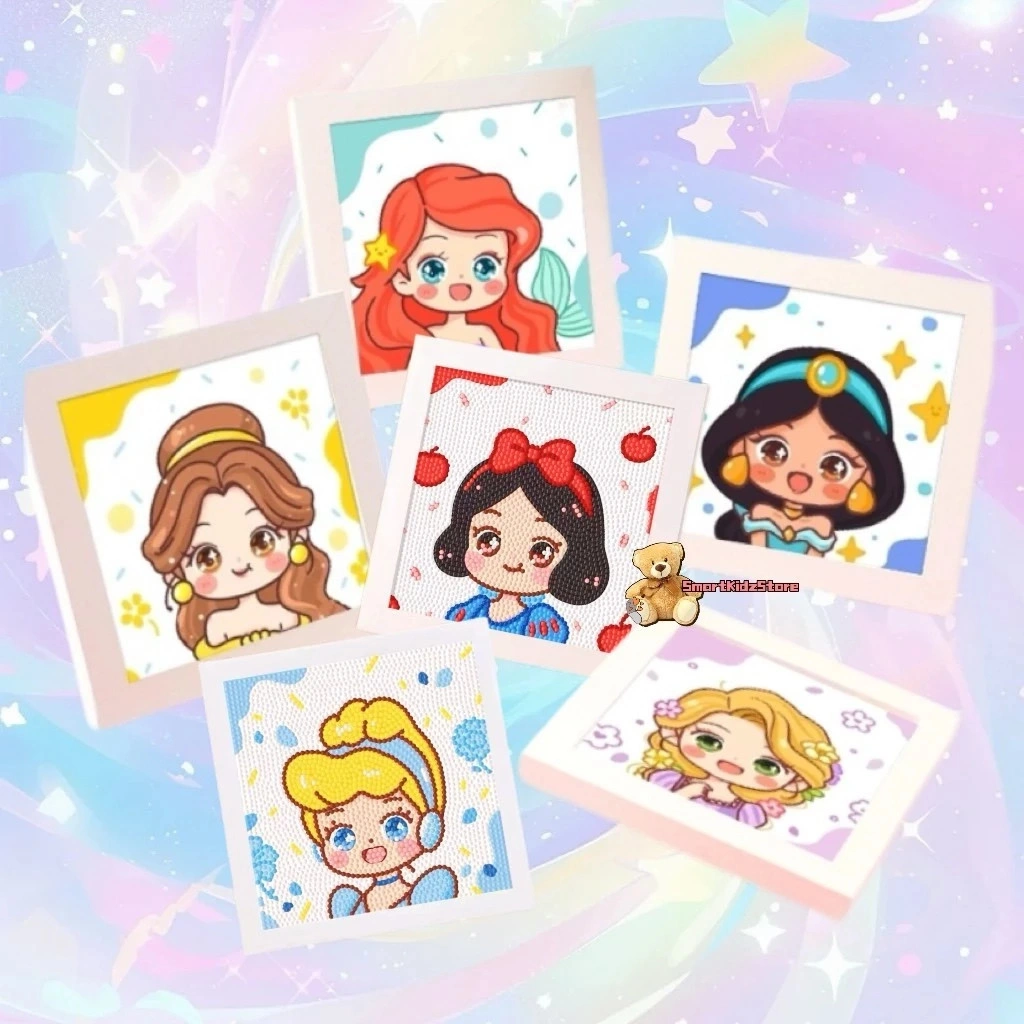 ME Mainan Diy Diamond Painting Set Edukasi Karakter Bingkai Ukuran 15 cm Lukisan 5D DIY Diamond Painting Full Drill Sanrio Kuromi Manik Beads Edukatif Anak Montessori Sensory Princess Lengkap  Sticker Berlian Bulat Akrilik Kreatif Lucu Figuran Frame