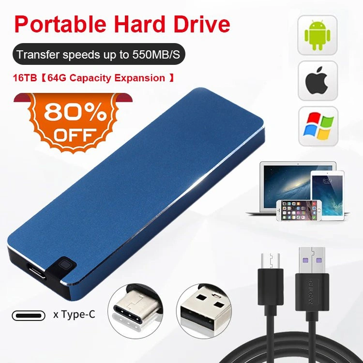 Jerman Solid state drive portabel 1TB/Hard Drive Seluler Solid State Berkecepatan Tinggi/1TB SSD Hardisk Eksternal Baca hingga 500MB/S Tulis hingga 500MB/S/SSD External Type-C Portable Hardisk External Hard Disk