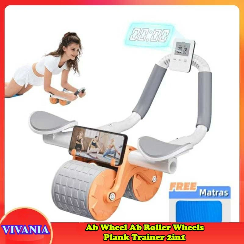 VIVANIA - Ab Wheel Ab Roller Wheels Plank Trainer 2in1 Abdominal Core Roller Automatic Rebound Olahraga Gym Fitness Push Up