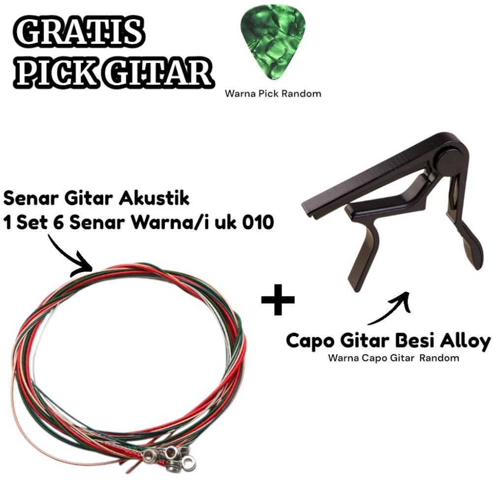 Promo Spesial Musik! PAKET Senar Gitar Akustik 1 Set dengan Capo Gitar + PICK GITAR GRATIS