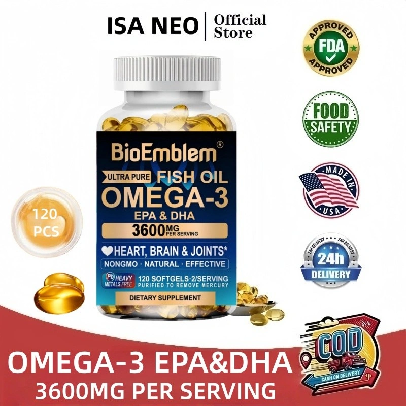 ISA NEO BioEmblem Omega 3 Fish Oil 3600 mg - Omega 3 Supplement | EPA & DHA - Heavy Metal Free - Supports Heart, Brain & Joints - Pure Fish Oil for Men & Women - 120 Softgels