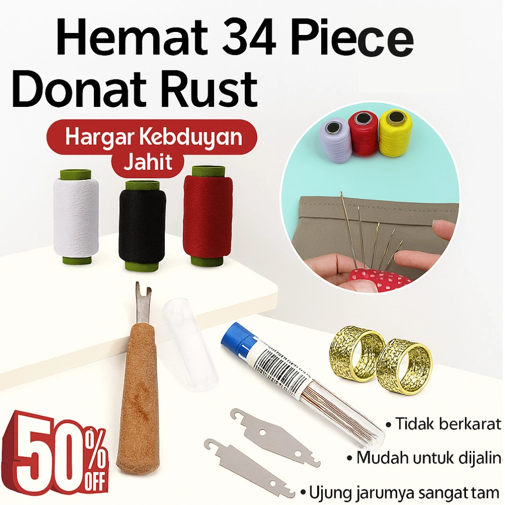 [Paket Alat Jahit Lengkap 34 Pcs Jarum Baja Besar] Set Alat Jahit 34 Buah/Lengkap Semua Perlengkapan Jahit/Jarum Baja Kuat Tidak Mudah Patah/Praktis Untuk Semua Kebutuhan Jahit/Pengrajin/Jahit Pakaian Rumahan/Reparasi Pakaian/Mudah Simpan