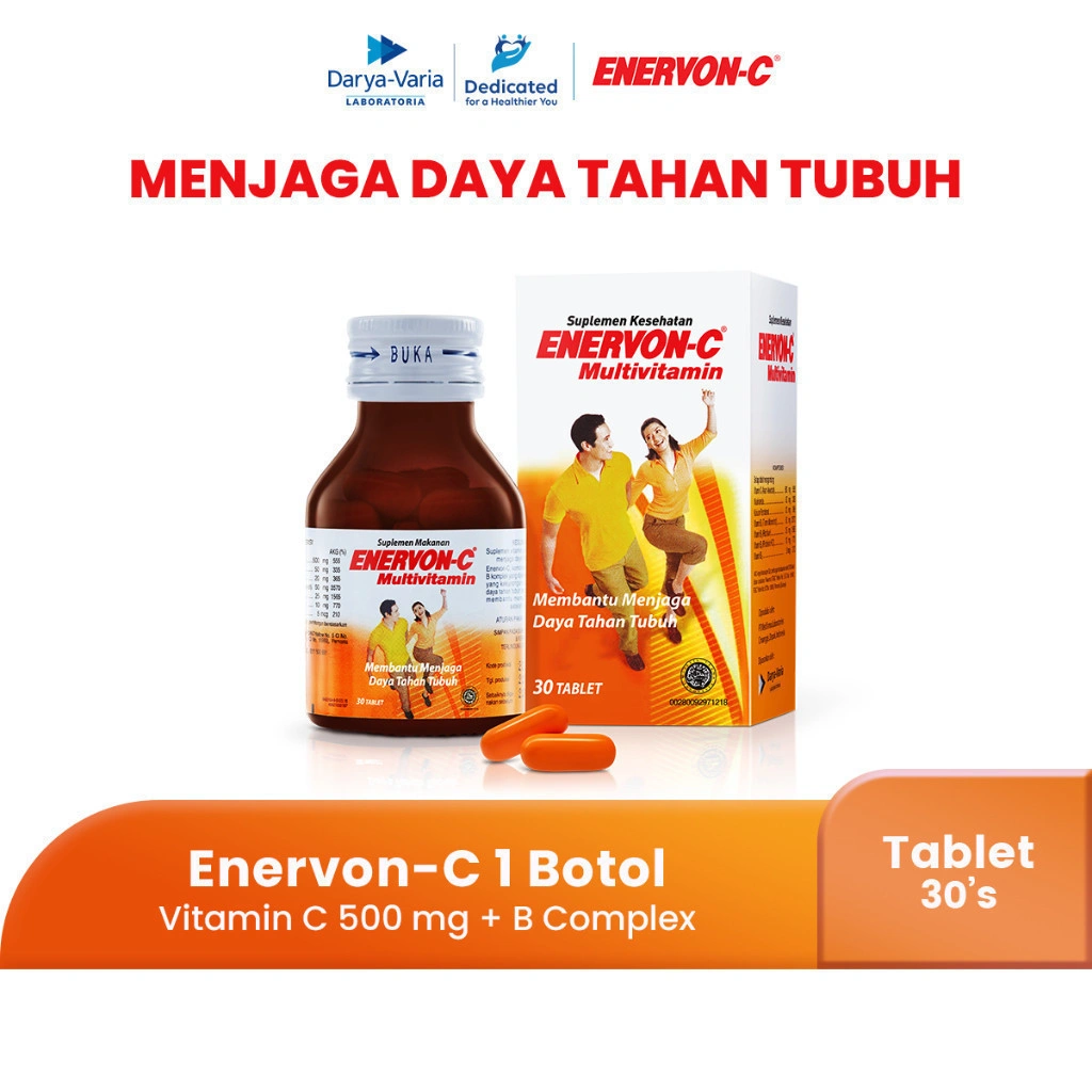 Enervon-C Vitamin C dan B Complex Isi 30 Tablet (1 Botol x 30 Tablet) - Suplemen Multivitamin untuk Kesehatan dan Daya Tahan Tubuh