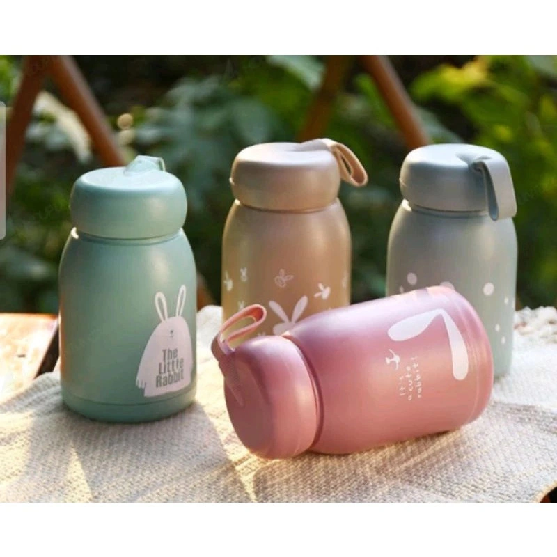 BK Botol Minum Kaca Lapis Plastik Rabbit Bunny Kelinci Motif Imut BPA Free Gantungan Anti Tumpah  Tumbler Anak Lucu 330ML 330 ML Thermos Tahan Air Panas Dingin Souvenir Hadiah Pernikahan Wedding My Bottle Termos Ulang Tahun Ultah Anak Aesthetic B1