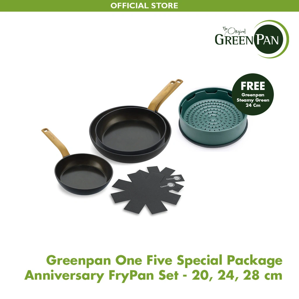 GreenPan One Five Special Package Anniversary FryPan Set - FREE Steamy GREEN 24 cm