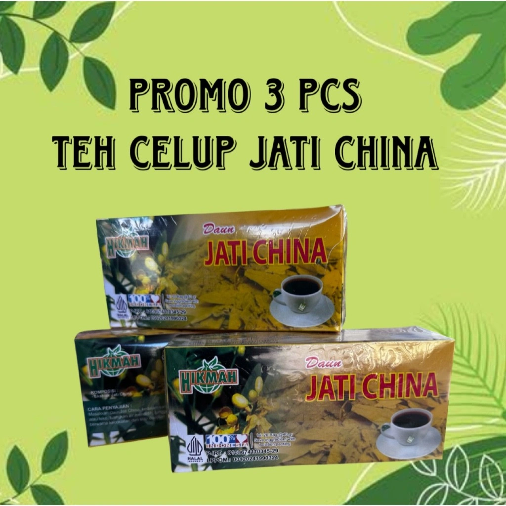 [Paket 3 Box] Teh Celup Daun Jati Cina Hikmah teh celup 20 kantong teh herbal pelangsing alami ekstrak daun jati menurunkan berat badan asli mujarab