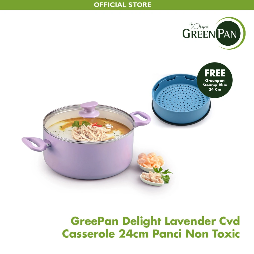 GreenPan Delight Lavender Covered Casserole 24 cm FREE Steamy BLUE 24 cm