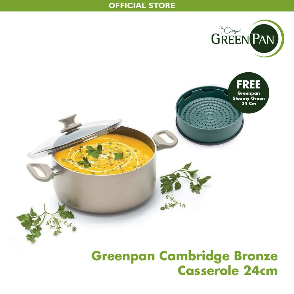 GreenPan Cambridge Bronze Casserole 24 cm FREE Steamy GREEN 24 cm
