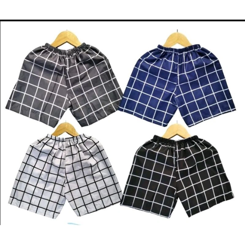 4 pcs mix warna celana pendek harian anak|Remaja|Dewasa motif polos shortpants kotak kotak tartan