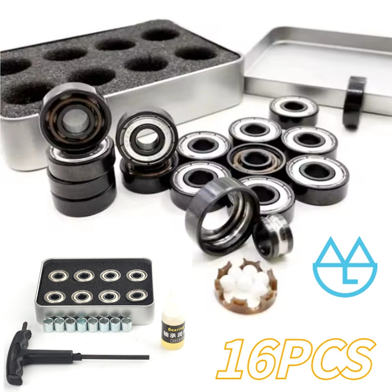 16pcs Bearing Skateboard Laher Sepatu Roda Bearing Inline Skate (Hadiah: Kunci Inggris Multifungsi, Oli Bantalan, Sleeve Roda)