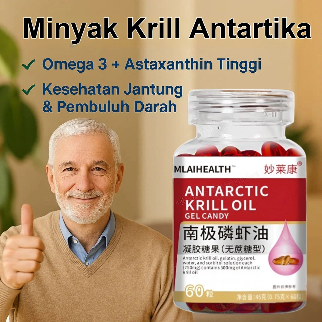 [100% Asli Antarctic Krill Oil] 60 Butir Import Minyak Krill Antartika/ Omega 3 Krill Oil + Alami Astaxanthin Kapsul - For Brain, Heart, Joint, Skin +Immune Support/Untuk Peningkatan Kardiovaskular Suplemen Makanan Minyak Krill Kesehatan
