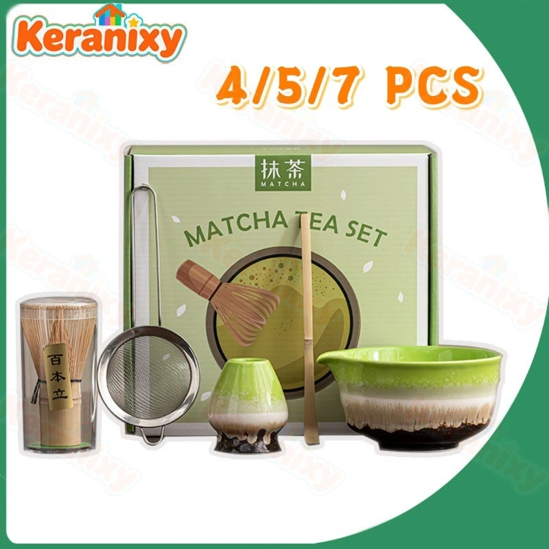 Keranixy 7in1 Alat Matcha Making Japanese Matcha Tea Sets Kerajinan Pembuat Matcha Mangkuk Matcha Keramik Pengaduk Matcha Bambu Penyangga Whisk Matcha