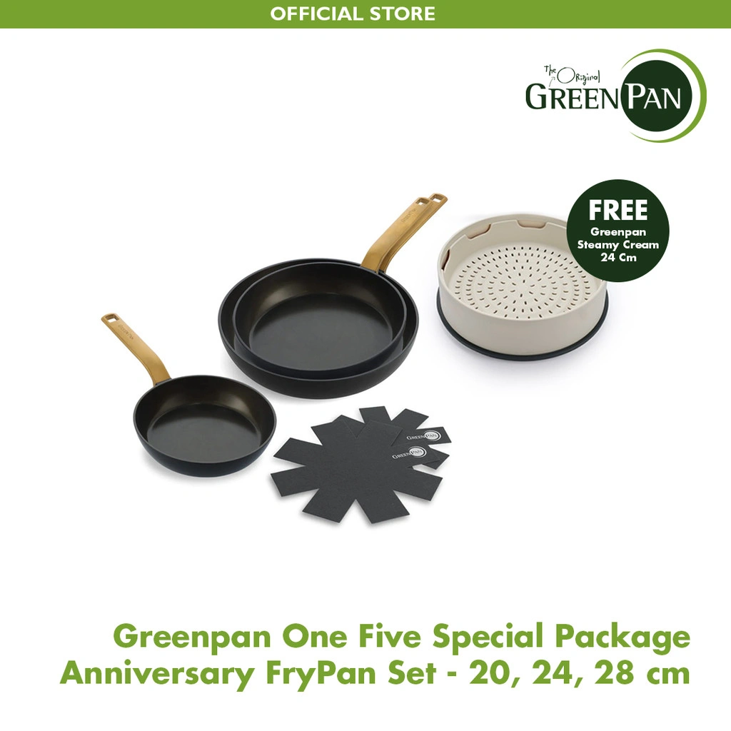 GreenPan One Five Special Package Anniversary FryPan Set - FREE Steamy CREAM 24 cm