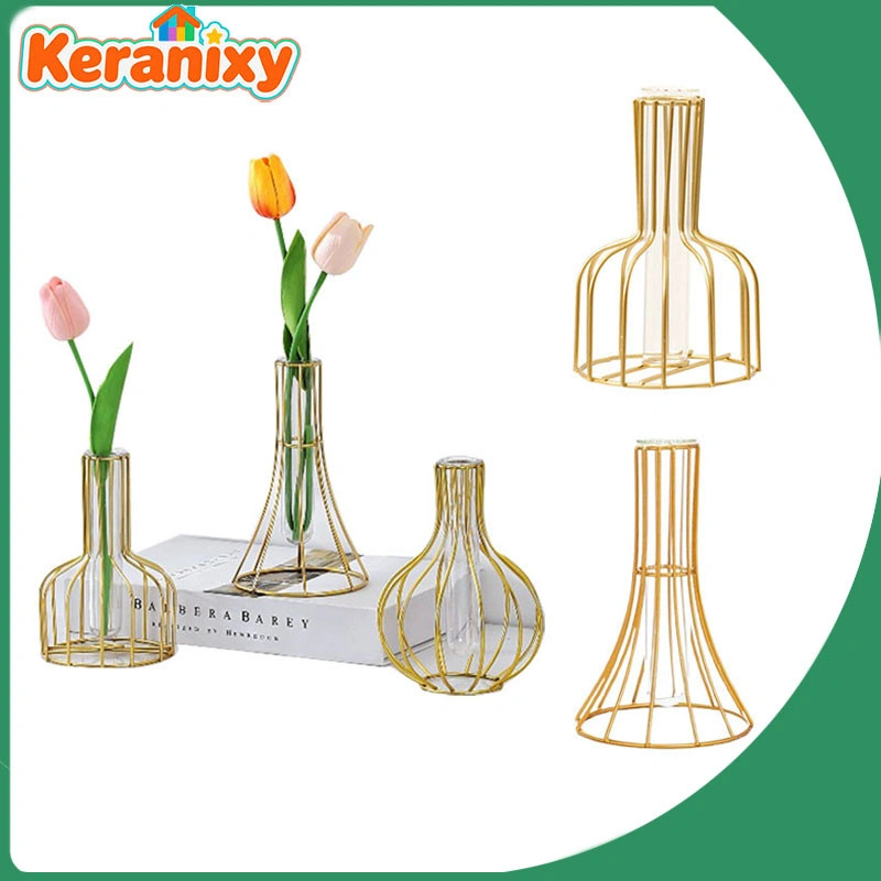 Keranixy Vas Besi Hidroponik Nordic Besi Vase Bunga Besi Kaca Hidroponik Dekorasi Ruangan Dekorasi Meja Hiasan Rumah