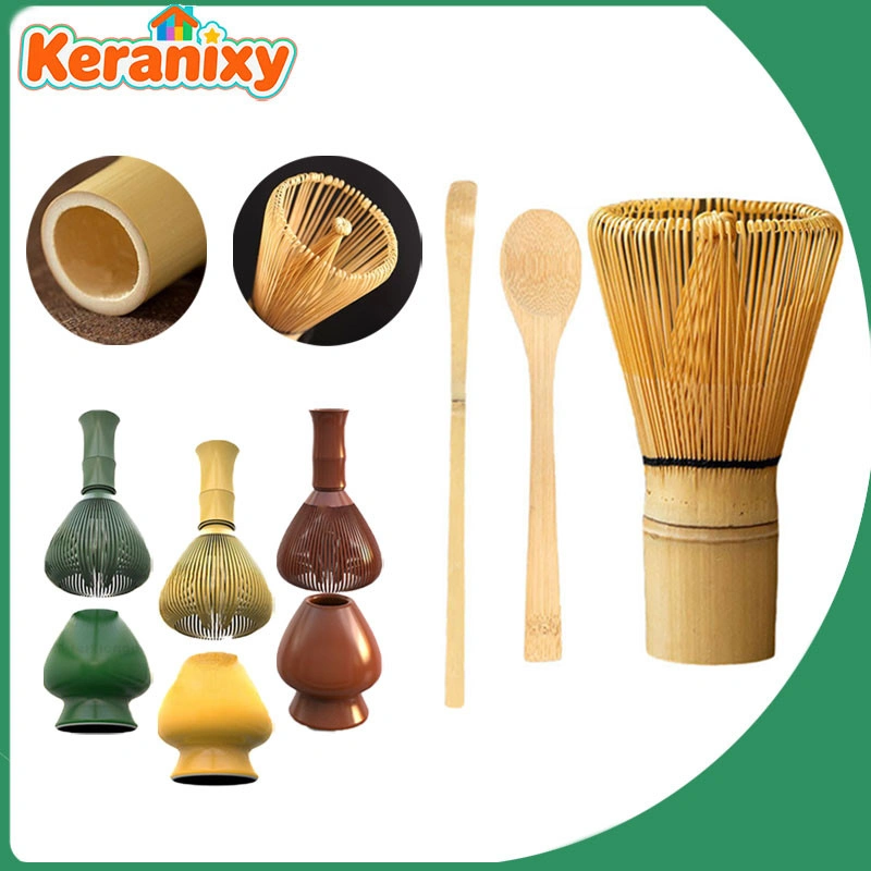 Keranixy 3PCS Matcha Whisk Bamboo Brush Green Tea Powder Chasen Tool Bambu Pengaduk Bubuk Matcha Penyangga Whisk Matcha Sendok