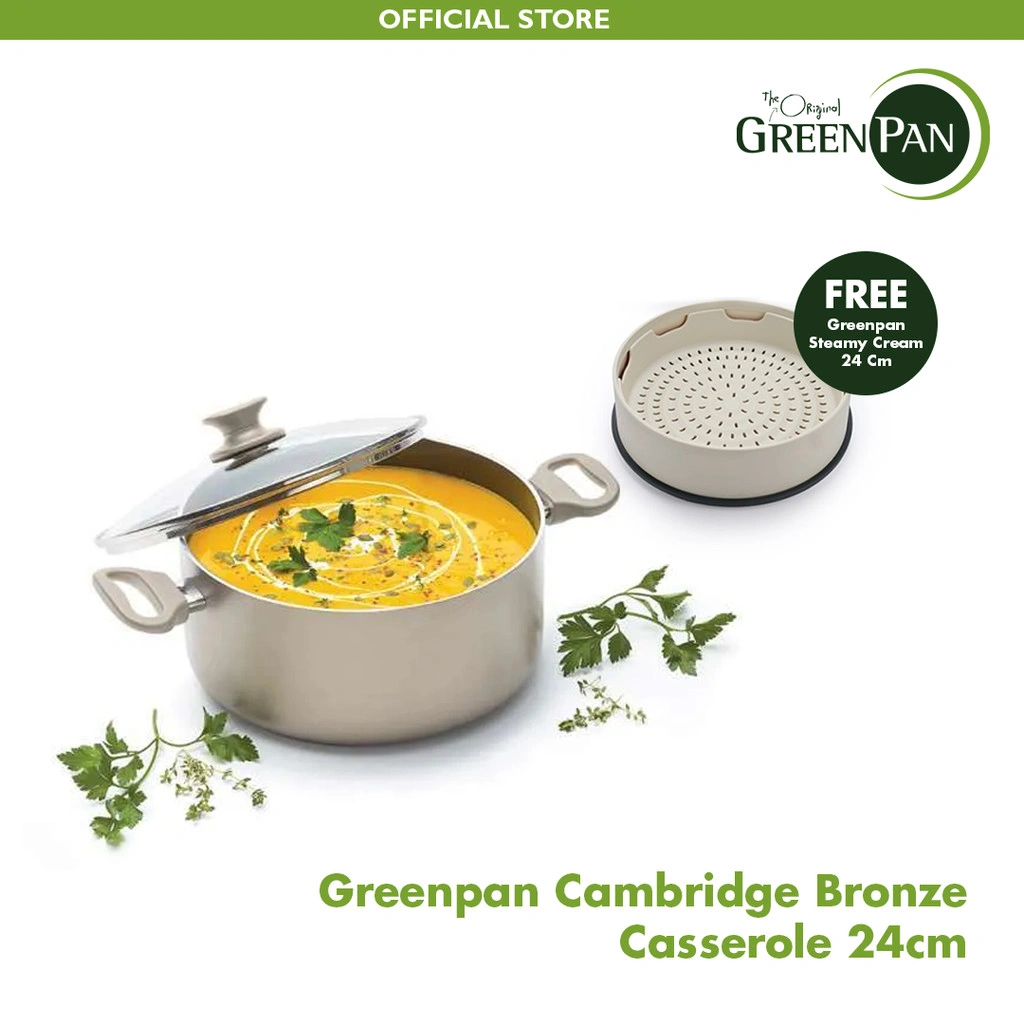 GreenPan Cambridge Bronze Casserole 24 cm FREE Steamy CREAM 24 cm