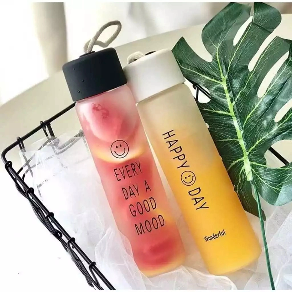 BT Botol Kaca Happy Day BPA Free Tutup Anti Tumpah 420ML My Bottle Tumbler Glass Gelas Aesthetic Viral Termos Tahan Air Panas Dingin Minum Souvenir Bingkisan Hadiah Doorprize Pernikahan Nikah Nikahan Wedding Ulang Tahun Anak