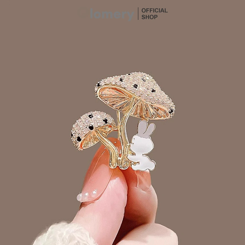 Elomery Cute Mushroom Bunny Brooch Creative Animal Suit Jacket Pin Versatile
