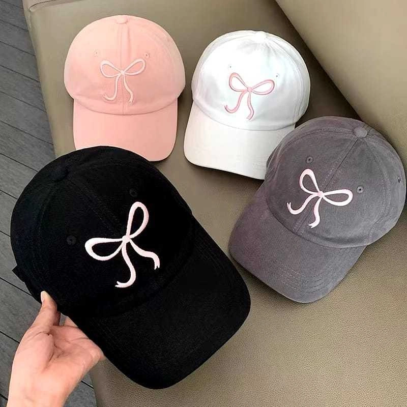 Model Baru Topi Baseball Wanita Fashion Cap Bordir Pita Bow Simple Korean Look