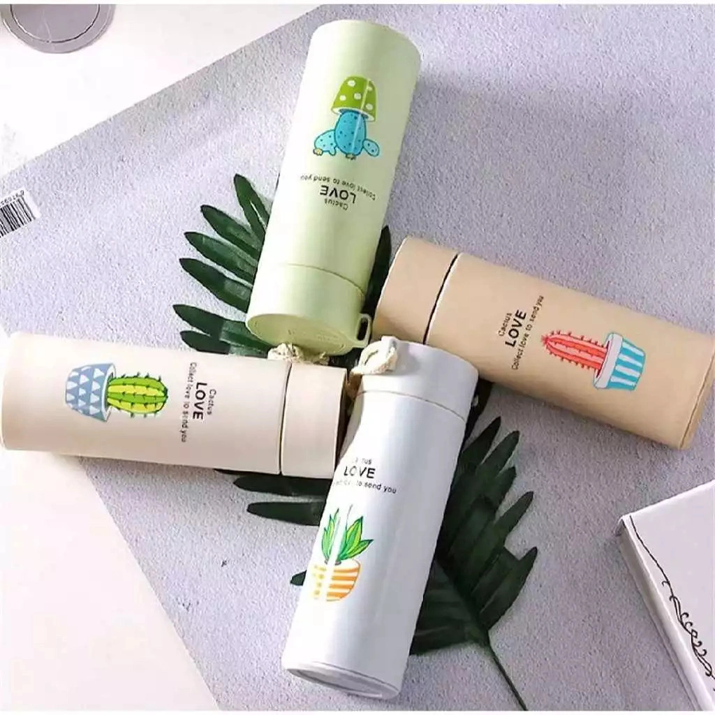 BQ Botol Kaca Kaktus Motif Cantik Cactus 400 ML BPA Free  Anti Tumpah Stainless Steel My Bottle Tumbler Glass Gelas Aesthetic Viral Termos Tahan Air Panas Dingin Minum Gambar Motif Tanaman Souvenir Hadiah Doorprize Pernikahan Wedding Ulang Tahun Anak B1