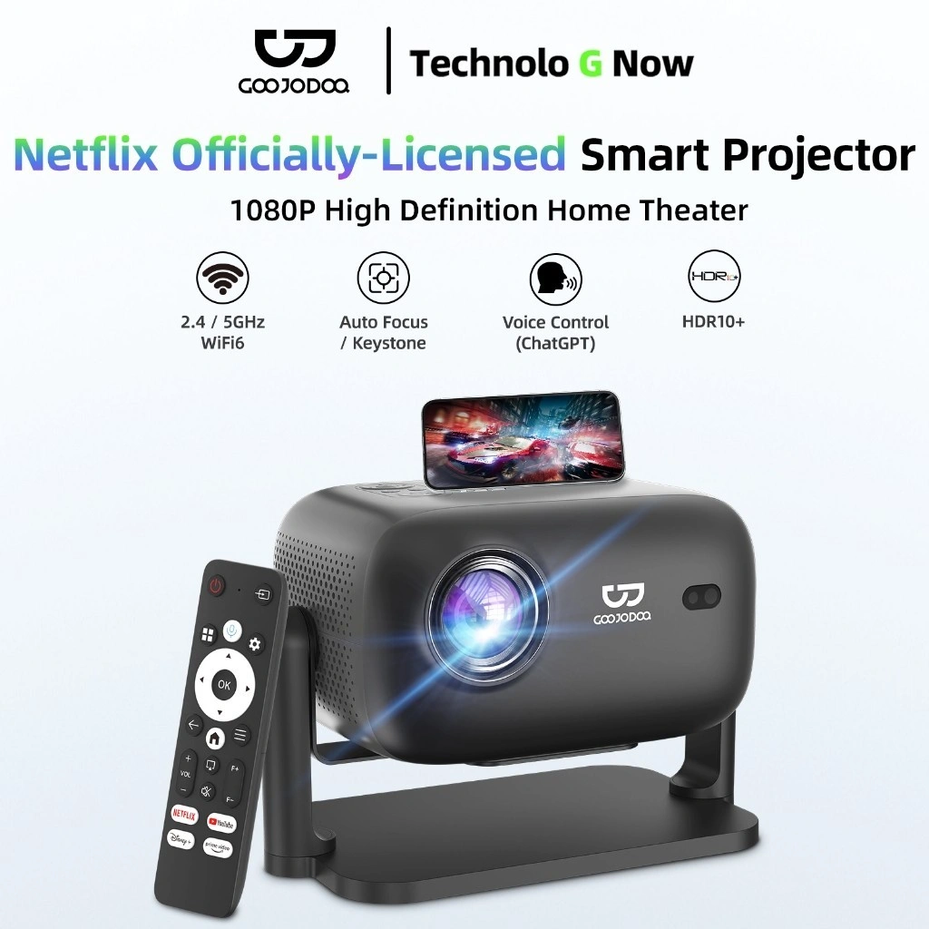 Goojodoq 4K Ultra HD 1080P Proyektor for Phone Speaker Bluetooth Laptop Screen Android Netflix WiFi