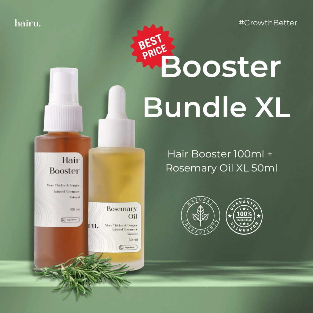 HAIRU BUNDLE XL Hair Booster & Rosemary Oil Pria Wanita Perawatan Rambut Rontok Tebal Aman Busui