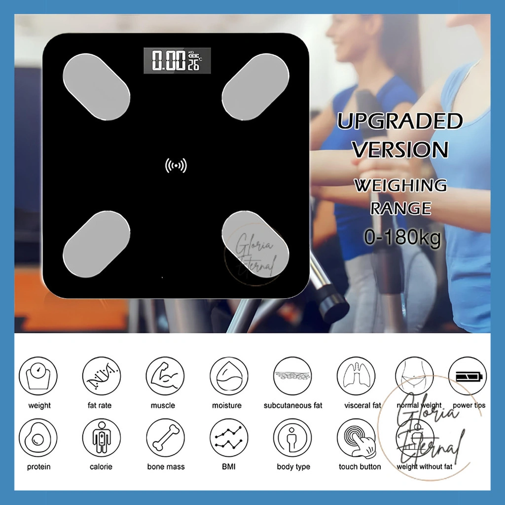 [Gloria] Timbangan Badan Digital Bluetooth 180KG Layar LCD / Smart Body Fat Scale Tempered Glass