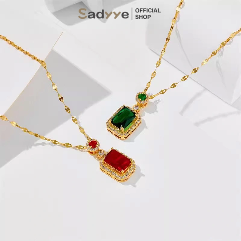 Sadyye Mewah Ringan Persegi Bertahtakan Berlian Kalung Baja Titanium Kalung Wanita Kalung Mewah