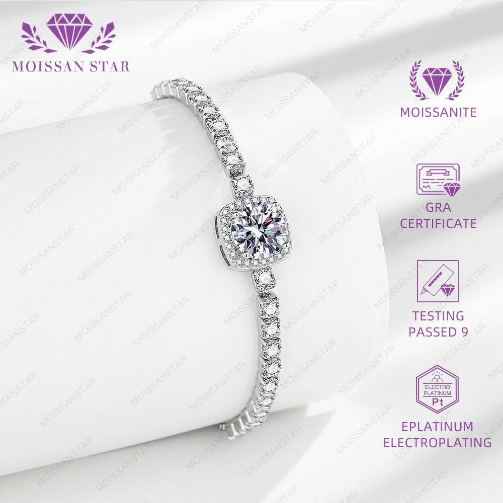 Gelang Wanita Moissan Star Permata Moissanite 5 Layer Platinum Sertifikat GRA Asli Garansi 1 Tahun Berkualitas Tinggi High Quality Anti Luntur Karat Berubah Warna Aksesoris Perhiasan Gelang Nikah Permata VVS1 Elegan Free Box B01