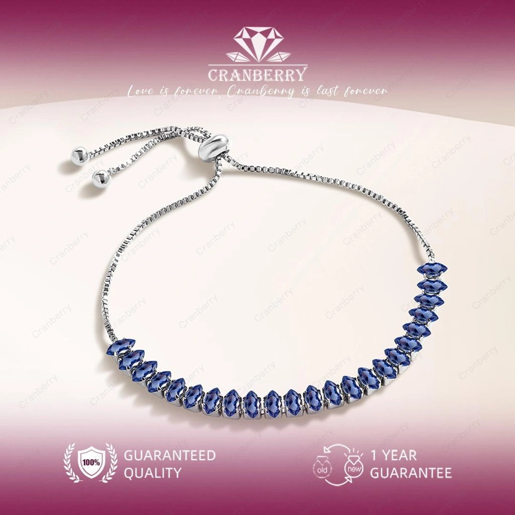 Gelang Wanita Cranberry Jewelry Premium Lapis Platinum Anti Luntur Anti Berubah Warna Garansi 1 Tahun Resmi Size Adjustable Kualitas Grade Terbaru Aksesoris Perhiasan Gelang Nikah Permata VVS1 Elegan COD B16-S-BL