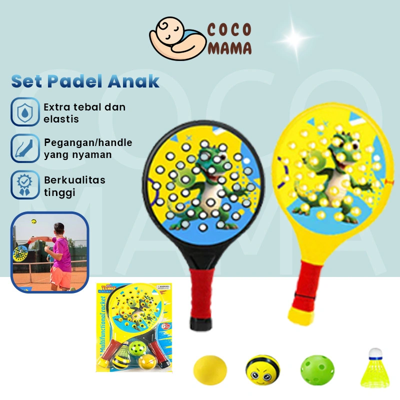 Raket Tenis Anak Raket Padel Anak Hadiah Untuk Anak-anak /2 Padel Raket + 1Bola Tenis + 1Bola Pickleball + 1Shuttlecock+ 1Bola Bisu