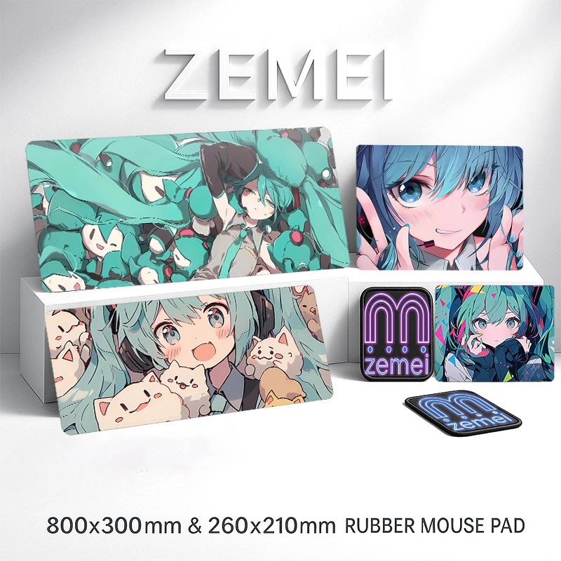 ZE MEI Mouse Pad Besar Anti-Slip Desk Mat Hatsune Miku Cute Anime Character E-Sports Gaming MousePad Aesthetic XL 80x30cm extended computer mat