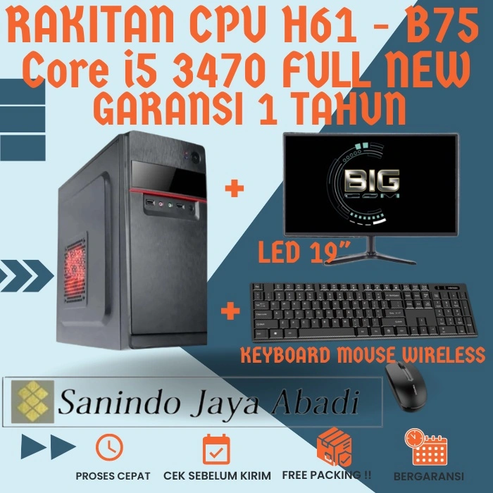 RAKITAN CPU H61 - B75 Core i5 3470 8GB 256GB SSD FULL BARU + LED 19" + KEYBOARD Wireless