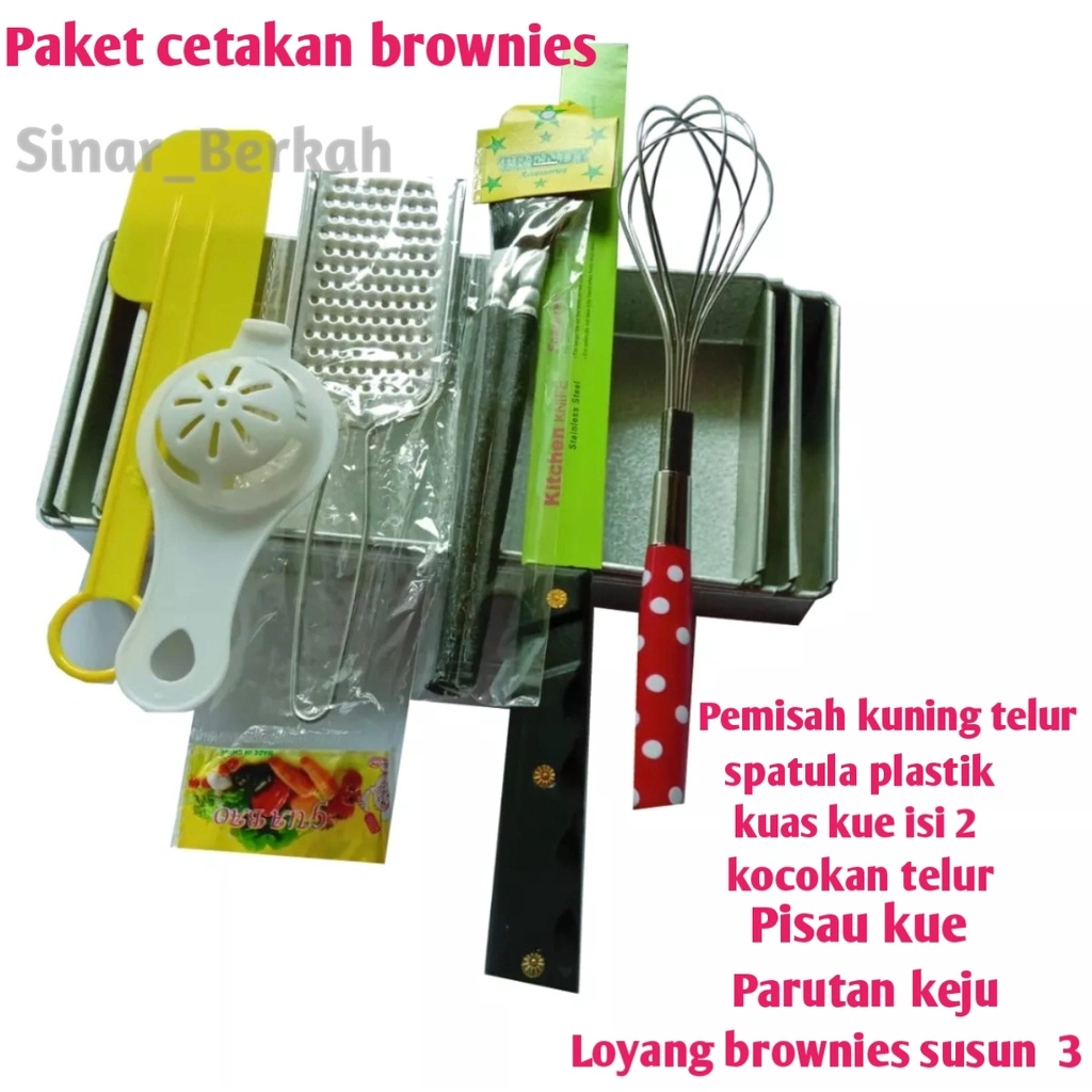 1 SET CETAKAN BROWNIES SUSUN 3+ PARUTAN KEJU+ PISAU KUE+ KOCOKAN TELUR+ KUAS KUE +PEMISAH TELUR+  SPATULA KUE BANYAK BONUS NYA