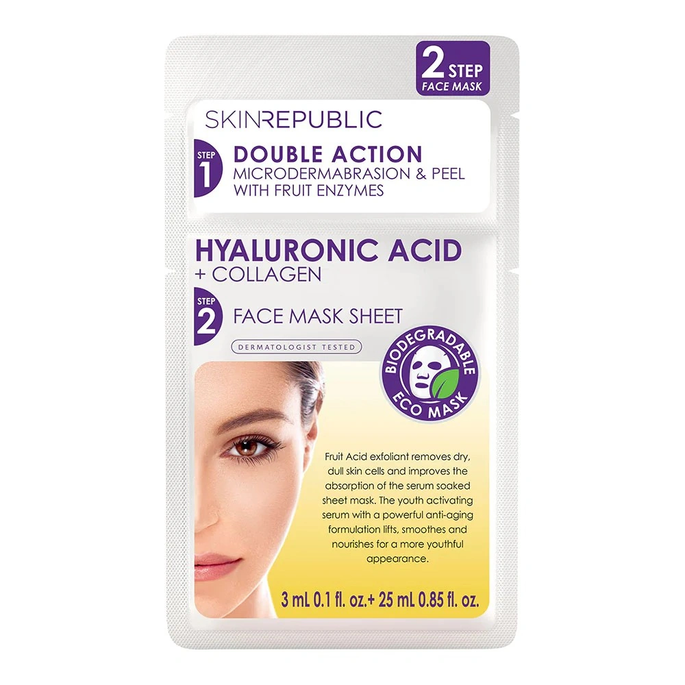 Skin Republic Two Step Hyaluronic Acid & Collagen Sheet Mask - Masker Wajah No.1 di U.K. & Australia