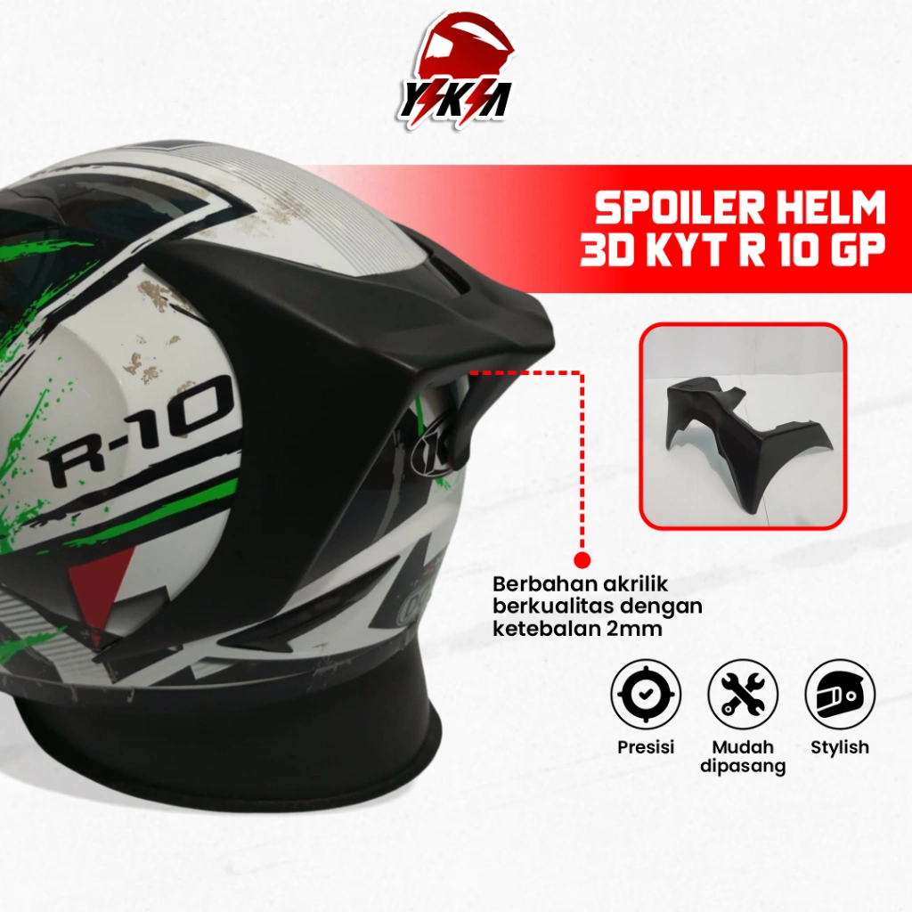 Spoiler Helm KYT R10 GP 3D Bahan Akrilik Tebal 2mm Presisi Sudah Termasuk Perekat 3M