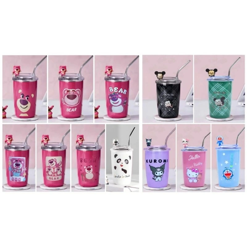 Termos Tumbler Minum Anak Motif Random Dengan Sedotan Stainless Steel
