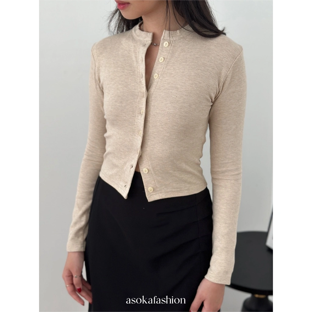 ASOKA Karin Top 773 - Knitwear Longsleeve Fit Body - Baju Atasan Wanita Knit - Crop Top Button