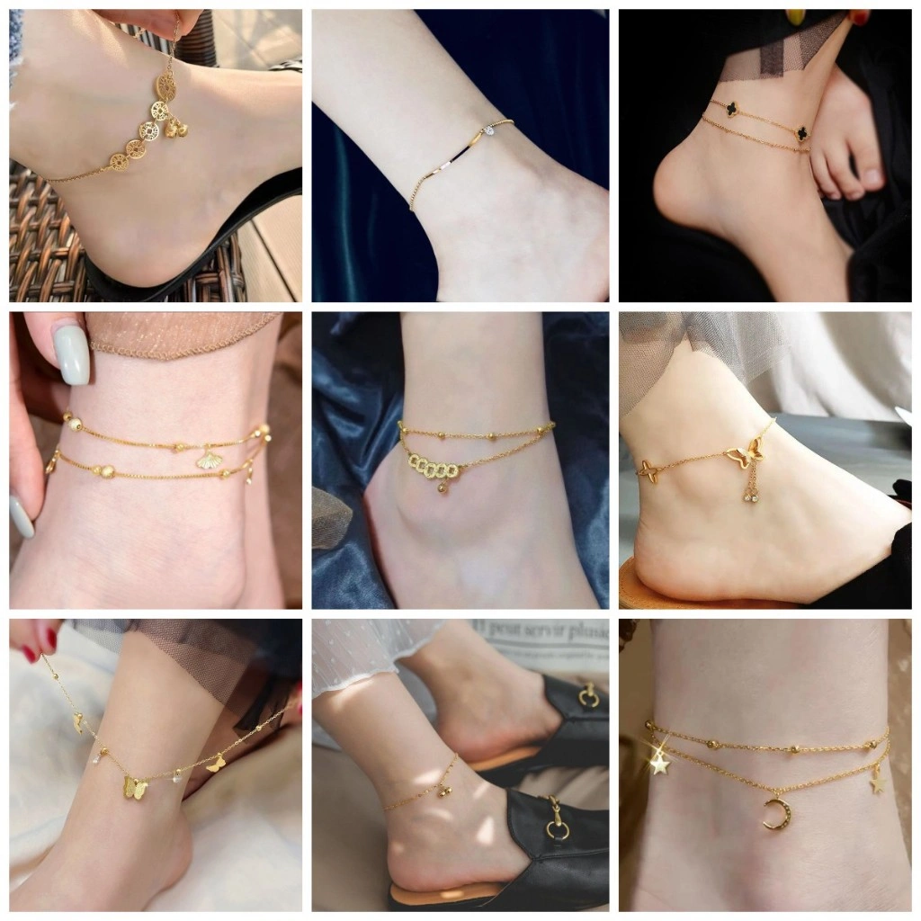 GELANG KAKI EDITION GAYA KOREAN MODEL SIMPEL DAN ELEGANT TITANIUM STELL ANTI KARAT DAN ANTI LUNTUR