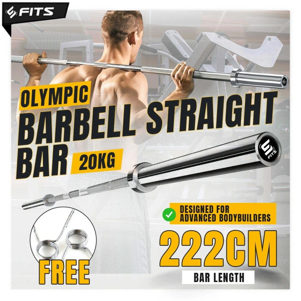 FITS Olympic Barbell Straight Bar 20Kg 2.2m Weightlifting Stick Barbell