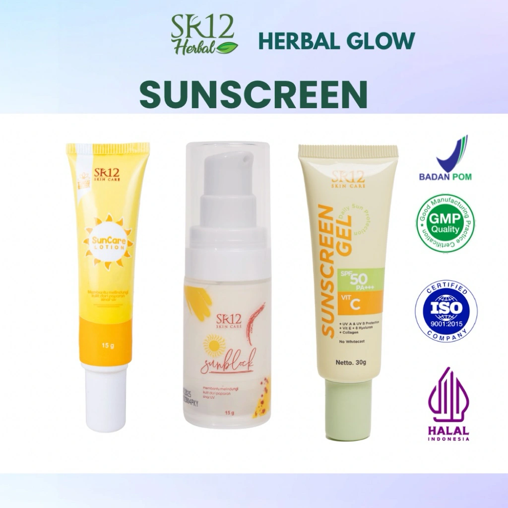 Suncare Sunblock Sunscreen SR12 Spf 30-50 PA +++ Melindungi Dari Paparan Sinar UV Mencerahkan Wajah