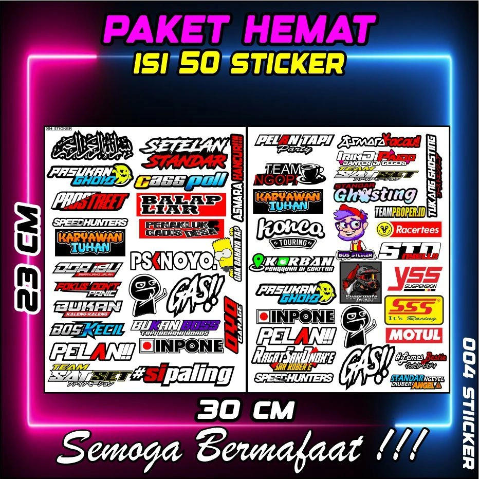 004 C Sticker setiker stiker striping sponsor racing Kata-kata gokil Set Pack Terbaru Viral Isi 50 Sticker pcs murah keren untuk Motor  logo helm Hiasan terbaru