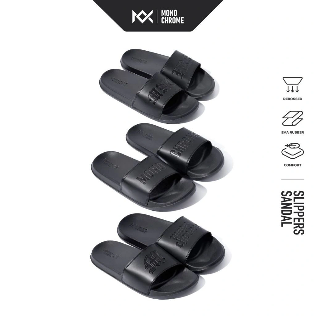 Monochrome Sandal Slop Pria Size 39-43 Anti Slip Bahan Karet Series Montext Diavel Black Boss