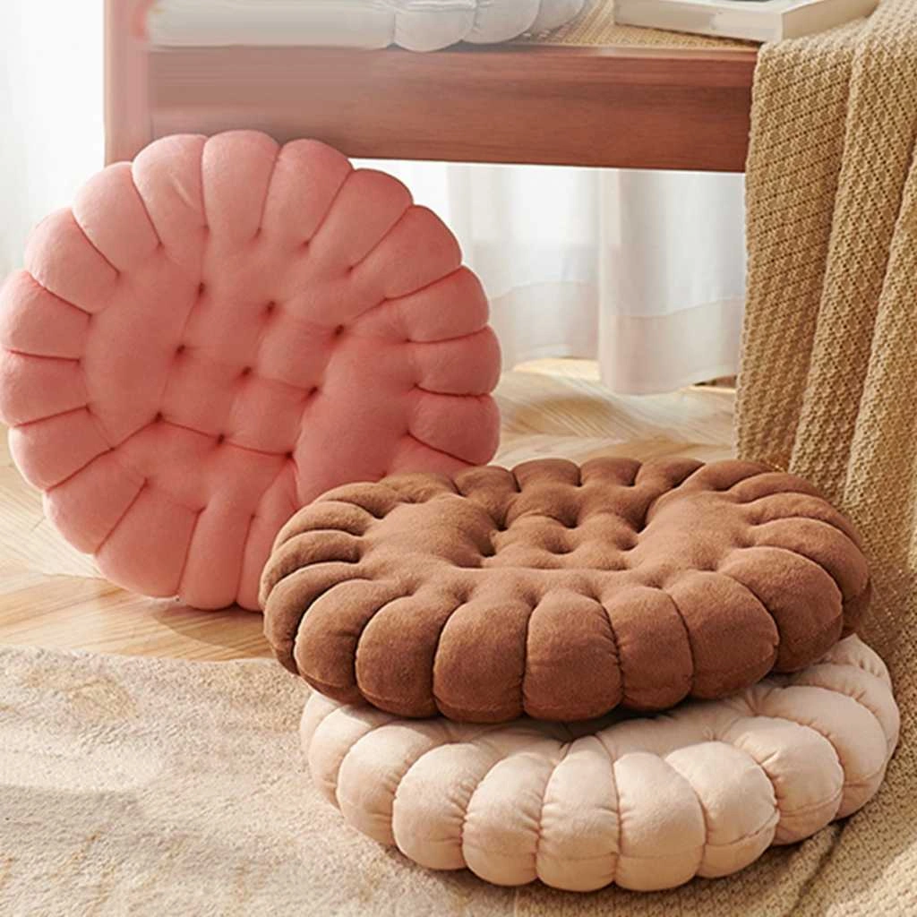 Bantal Duduk  Biskuit Bulat / Bantal Sofa / Alas Duduk Bentuk Biskuit / Biscuit Pillow Bahan plush