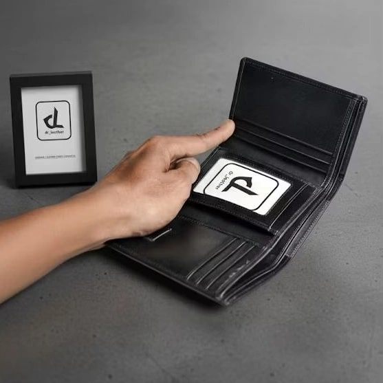 dr_leather - Dompet Kulit Lipat 3 Berdiri Pria Wanita Asli Kulit Sapi, SimCard/Memory Card Kartu