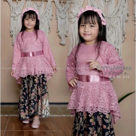 Galery_Batik Setelan Kebaya Brokat Anak Modern Ukuran 5-12 Tahun Hitam / Kebaya Kartini Set Rok Anak
